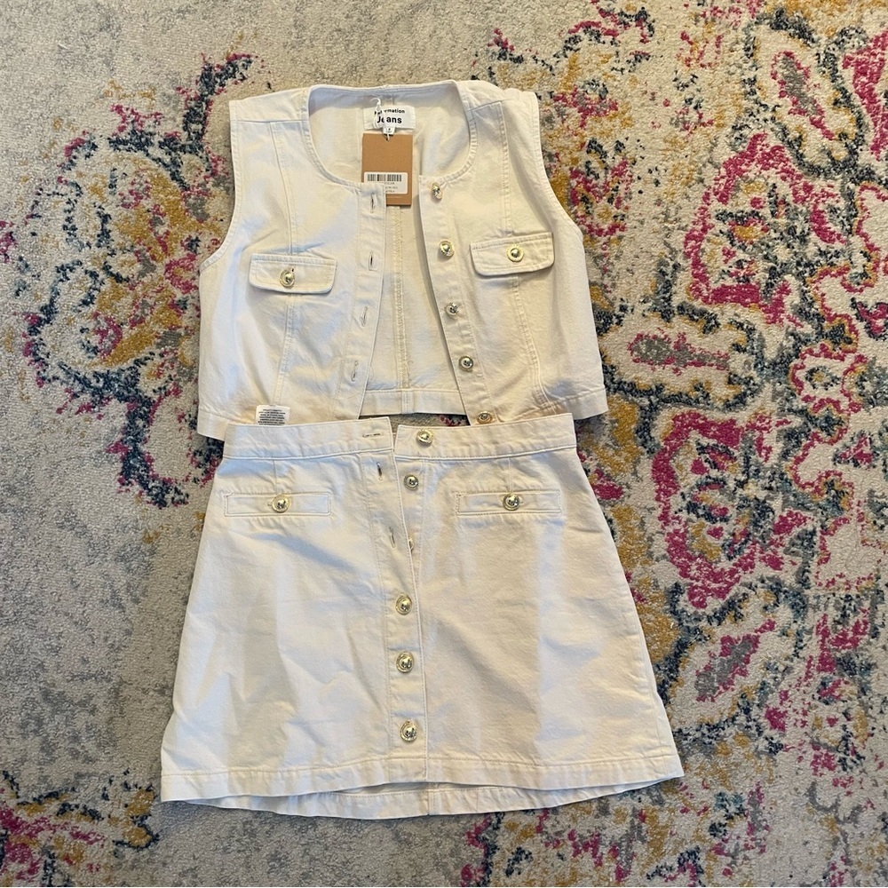 NWT Reformation Kennedy Denim Two Piece in Fior Di Latte Size 6 - Picture 10 of 10